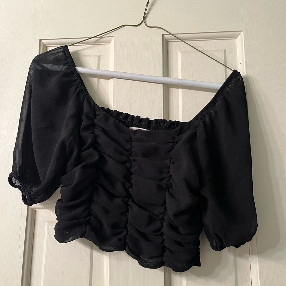 Altar'd State Black Puff Sleeve Crop Blouse